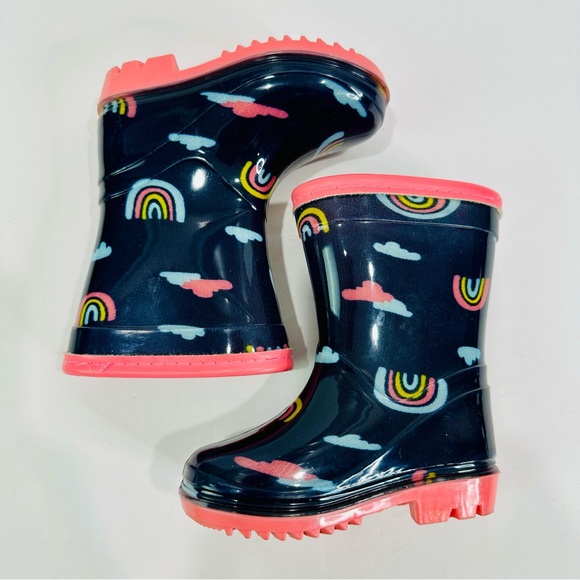 ๐ฉท CARTERโS SIZE 4M RAINBOOTS GREAT CONDITION RAINBOW ๐ CLOUDS DESIGN NAVY BLUE - Picture 2 of 11